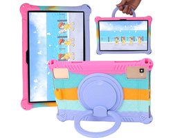 YTALAND Tablethoes, universeel 10 inch, zachte siliconen hoes met 360° standaard, compatibel met Sgin, Byybuo, ZZB, Feonal, Baken, Lville, Juninke Tablets, koolstofvezel patroon (kleurrijk roze)