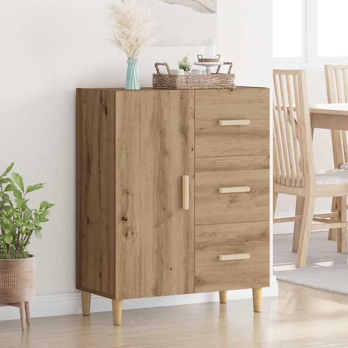 Dressoir, 880653, ambachtelijk eiken, 34 x 69,5 x 90 cm, houtmateriaal, modern dressoir, opbergkast als dressoir, halkast, opbergmeubel voor woonkamer, eetkamer, hal