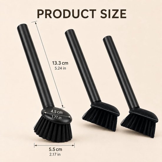 3 stuks afwasborstel met ergonomische handgreep, platte borstel — afbeelding 2