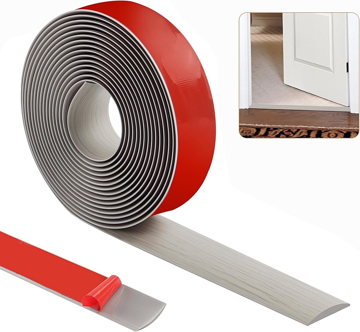 Drempelstrip, tapijtdeurbekleding, vloerovergangsstrips, zelfklevende vloerdeurscheidingsstrip, plat laminaatprofiel, vloerrand, sierstrip (grijze houtnerf)