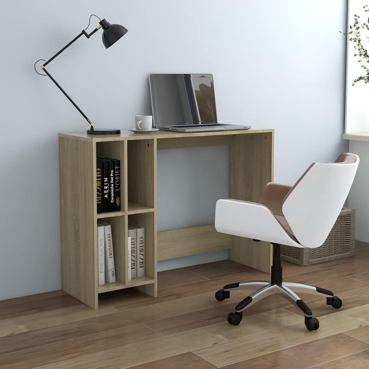 Notebook bureau met 4 planken moderne computertafel voor slaapkamer thuis kantoor studie van spaanplaat Sonoma eiken 102,5x35x75cm