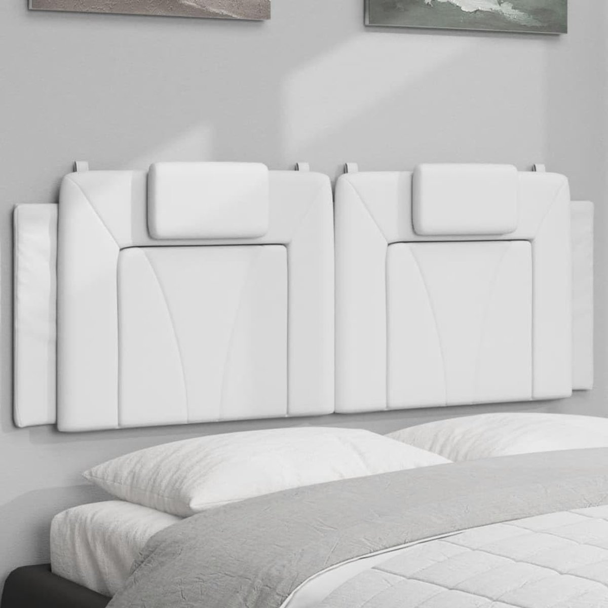 Hoofdbordkussen van kunstleer wit 152 cm, zacht hoofdsteunkussen met spons, gemakkelijk te reinigen, met ritssluiting en riemen voor wandmontage