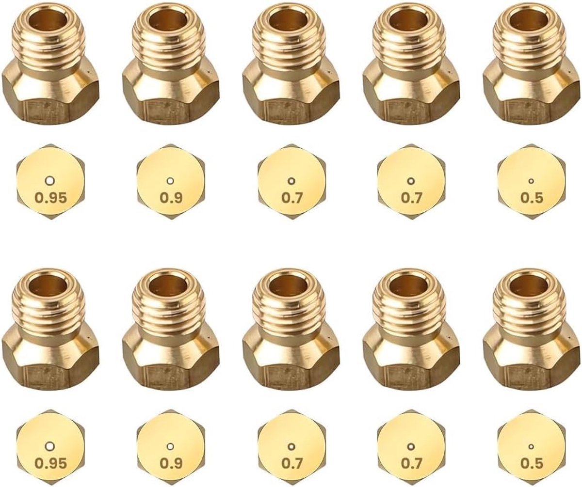10 stuks universele butaangasmondstukken, 2 x 0,5 mm, 4 x 0,7 mm, 2 x 0,9