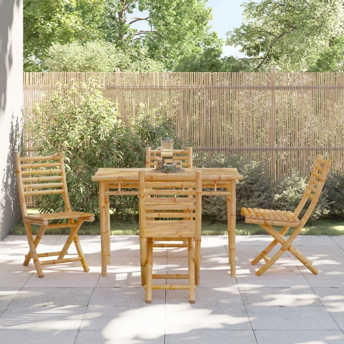 Tuinstoelen van bamboe, 4 stuks, 43 x 54 x 88 cm, met rugleuning, waterdicht en duurzaam, gemakkelijk op te bergen, maximale belasting 110 kg per zitting