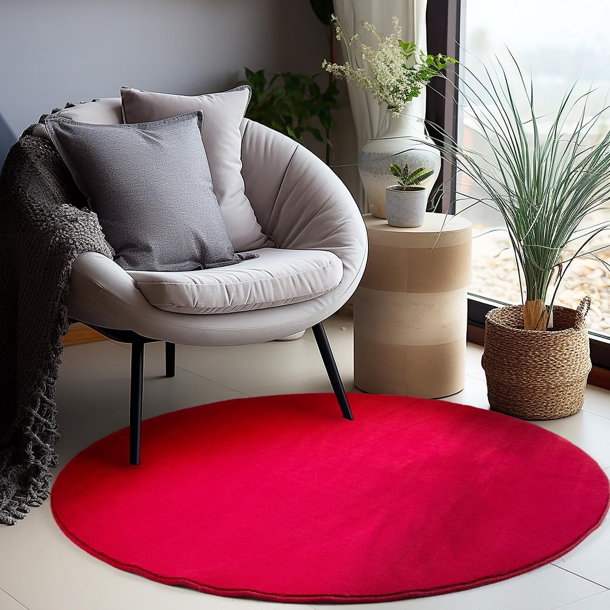 Tapijt in effen kleur, met onderkant, wasbaar en zacht, Kleur: Rood, Maat: 160 cm Rotondo