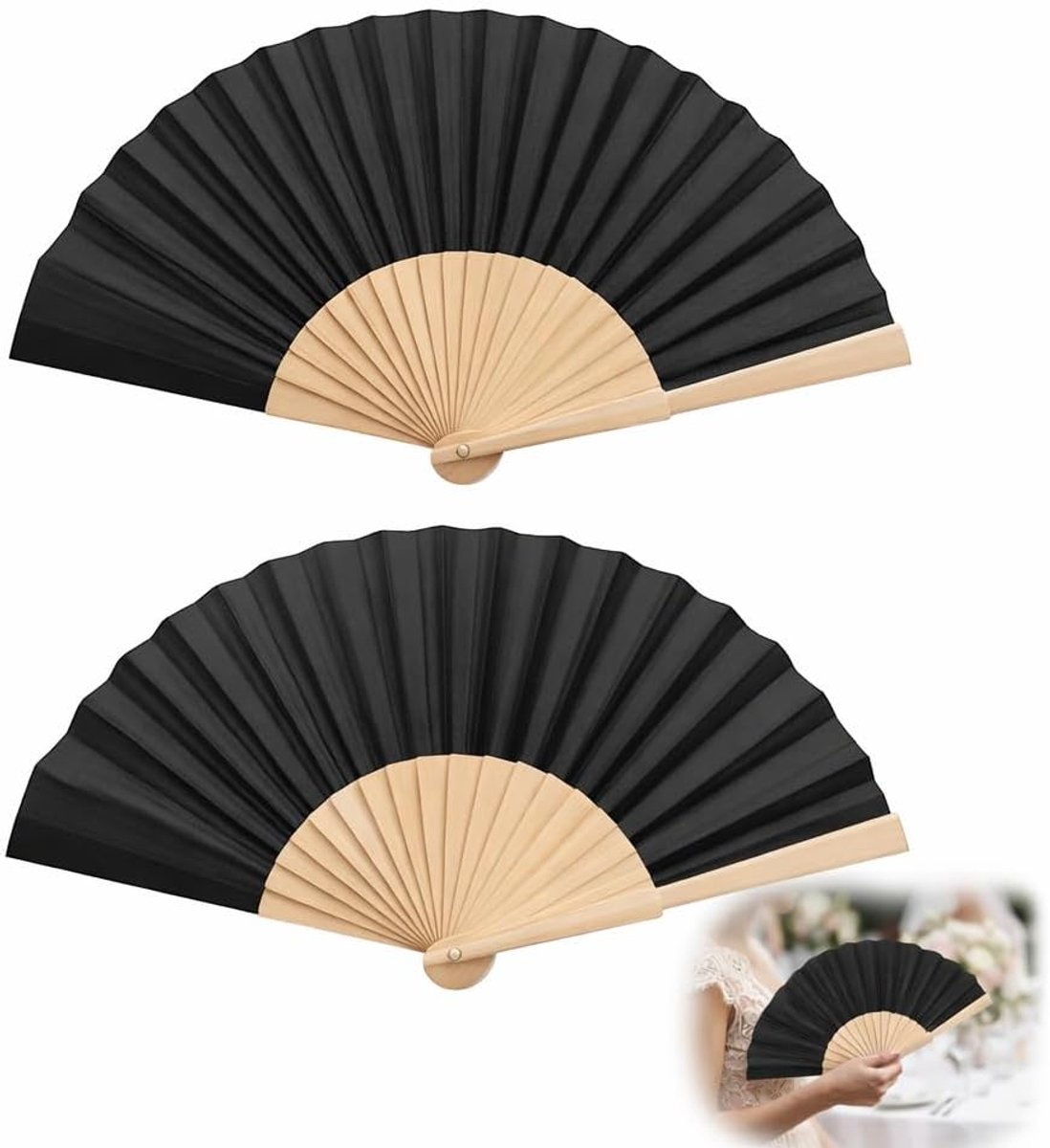 Waaier van hout, 2 stuks handwaaiers van robuust polyester, modern, personaliseerbaar, doe-het-zelf, voor cadeau, decoratie, bruiloft, heren, dames, kinderen