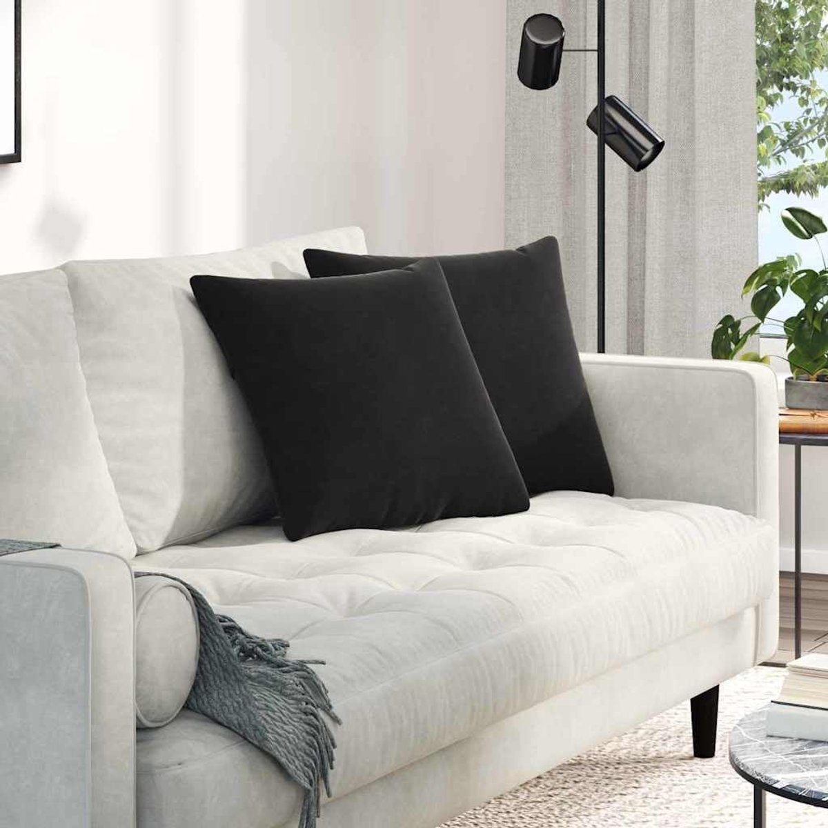 2 stuks bankkussens 45 x 45 cm zwart met corduroy design corduroy stof en ritssluiting voor modern interieur