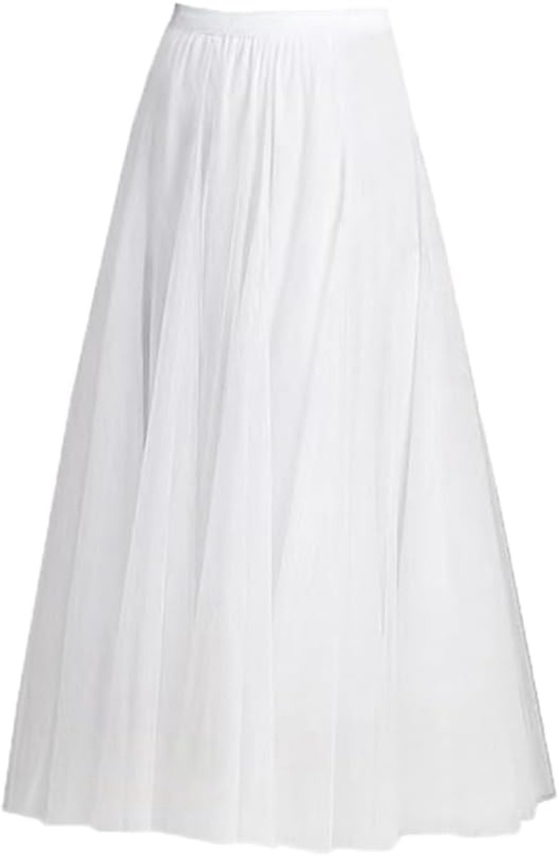 Damesrok voor meisjes, geplooide slanke rok, mesh rok, hoge taille, elastische taillerok, zomerrok, wit, Eén Maat