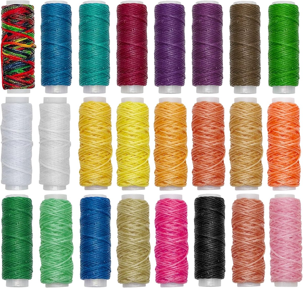24 kleuren gewaxt draadkoord, 300 m leer naaien gewaxt draad, 0,8 mm 150D handstikdraad voor boekbinden, handnaaien, tapijtdraad, 13 meter per kleur
