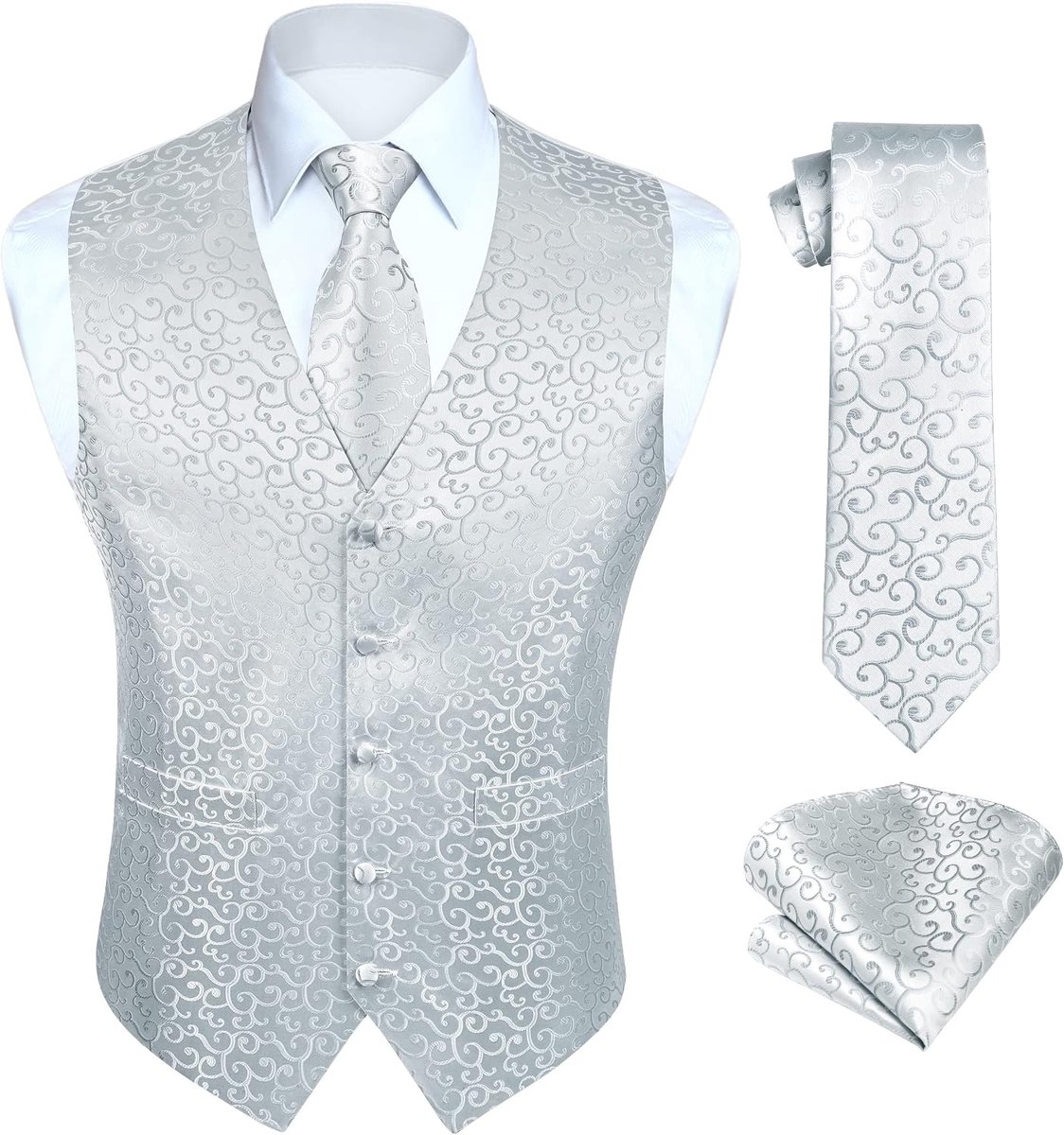 Gilet voor heren, paisley-gilet voor bruiloft, stropdas, pochet, bloemenpatroon, jacquard feestpak, set met gilet