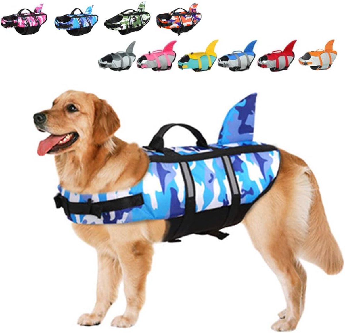 Reddingsvesten voor Honden, Zwemvest voor Kleine, Reddingsvest met Handvat en Reflecterend, voor Huisdieren, Zwemmen, Raften, Boottochten, Surfen, Training, Water Camo-blauw XXL