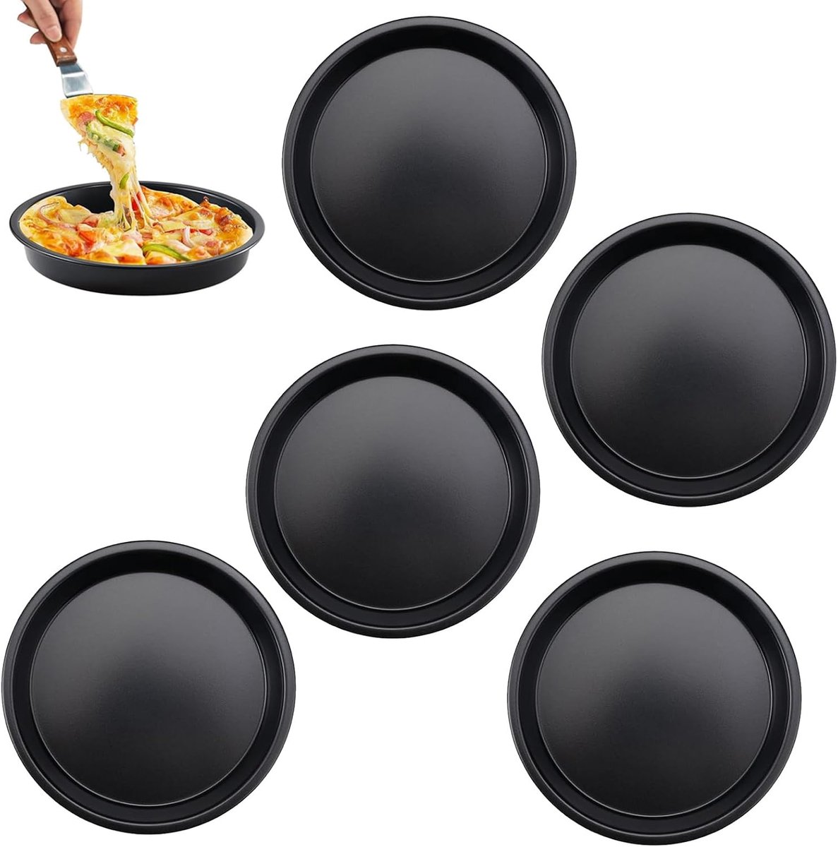 Pizza Bakplaat Set van 8 Stuks, 16 cm Diameter, Anti-aanbak Coating, Hoogwaardige Koolstofstaal, Perfect voor Pizza, Taarten en Quiches