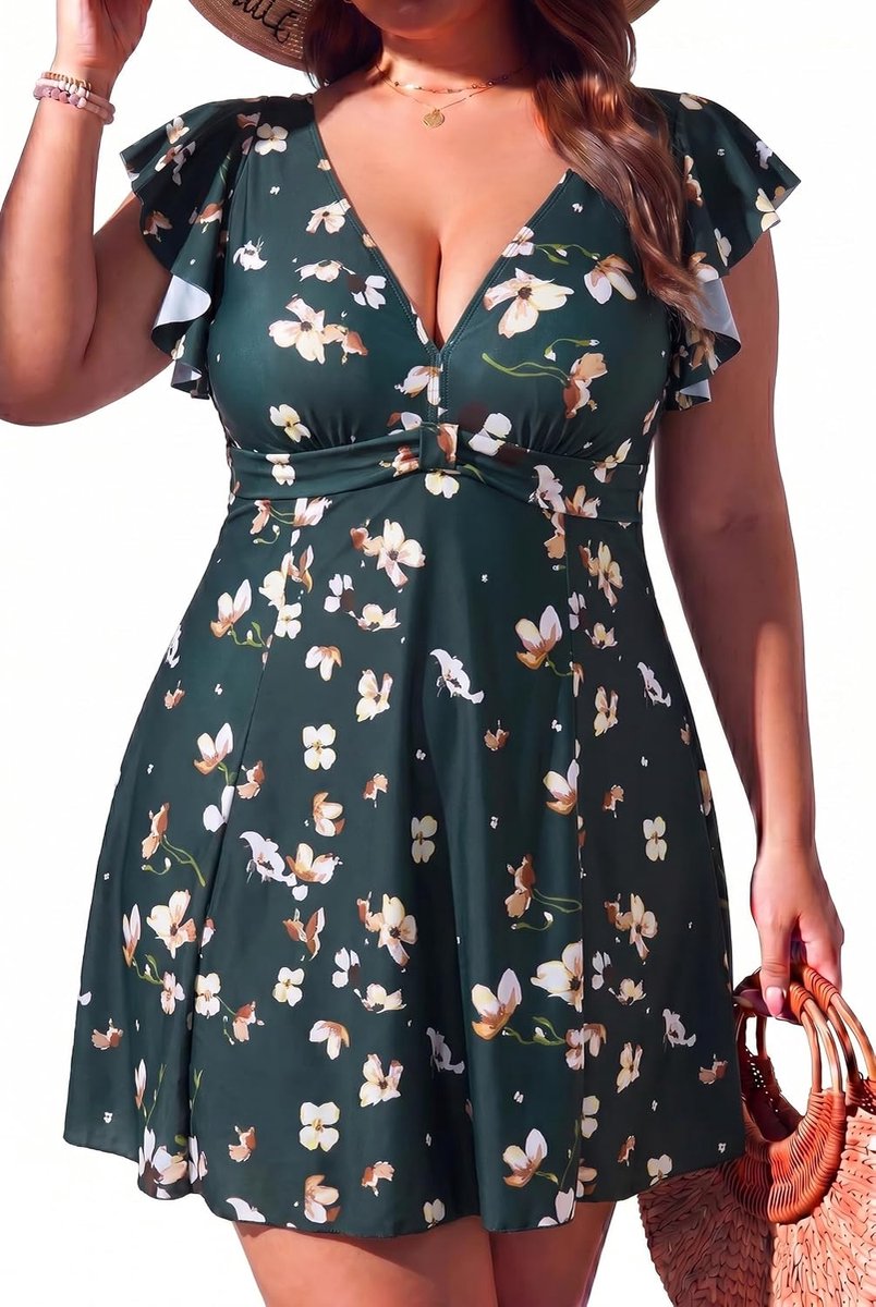 Plus Size Badpak Voor Vrouwen Buikcontrole Een Stuk Badpak Afslanken Ruche Badjurk Curvy Badmode