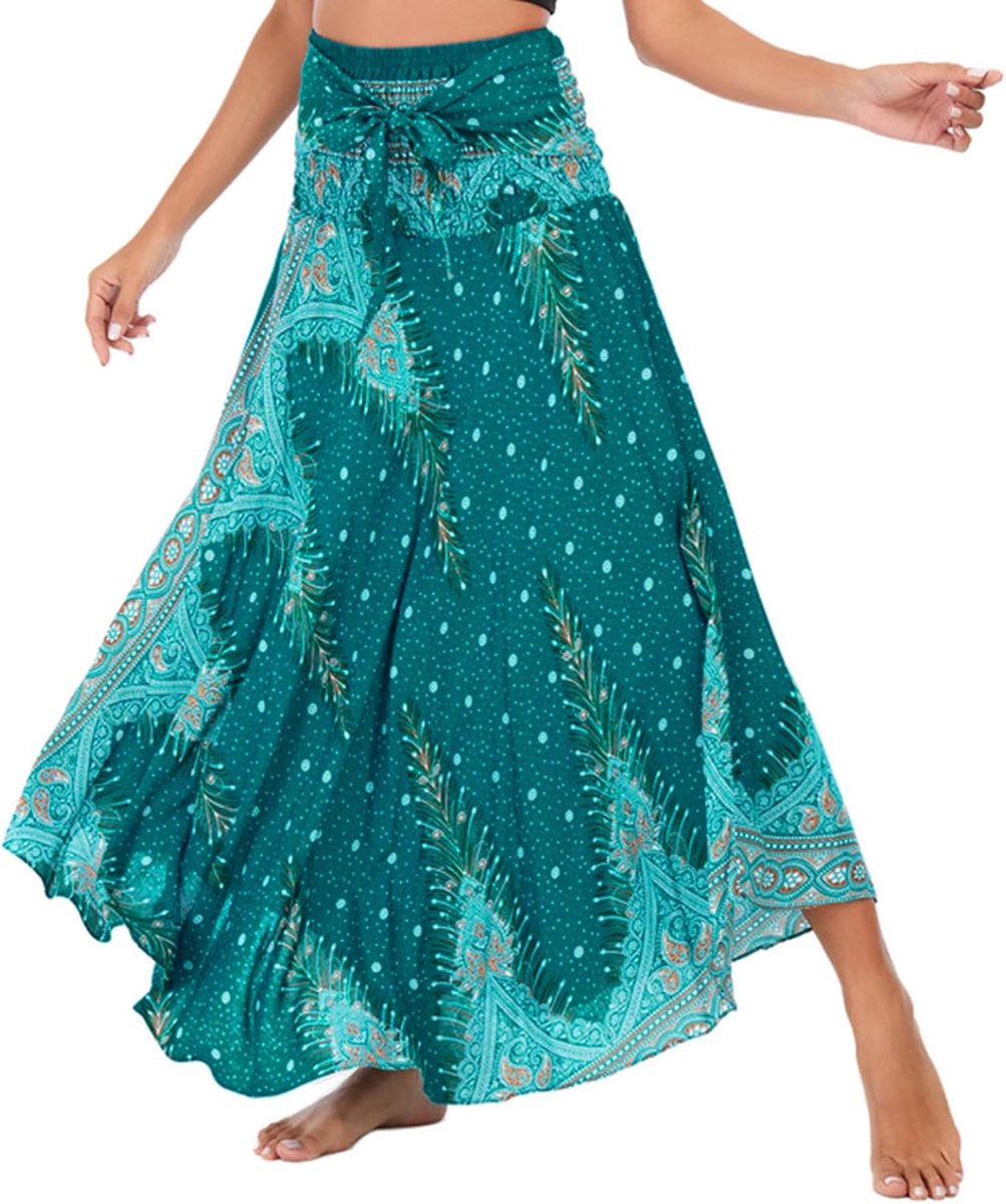 2-in-1 petticoat voor dames, lang, hoge taille, lange maxi-rok, bohemian, elastische taille, maxi-rok, casual, vakantie, zomer, strand