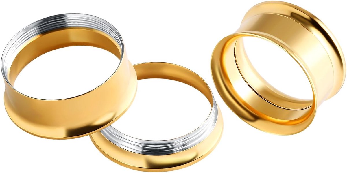 Tunnelset, gouden banden, 2 stuks, roestvrij staal, tunnelpiercing voor mannen en vrouwen