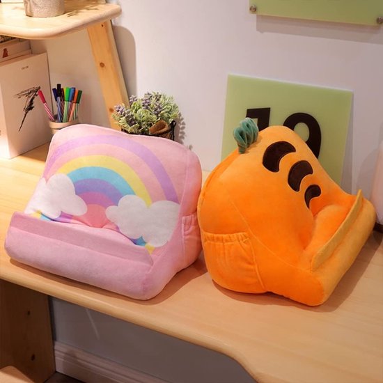 Fruitvormig tabletstandaard, zacht pluche kussen, driehoekige tablethouder met opbergvakken voor kinderen om te leren en te reizen, draagbare schootsteun — afbeelding 4