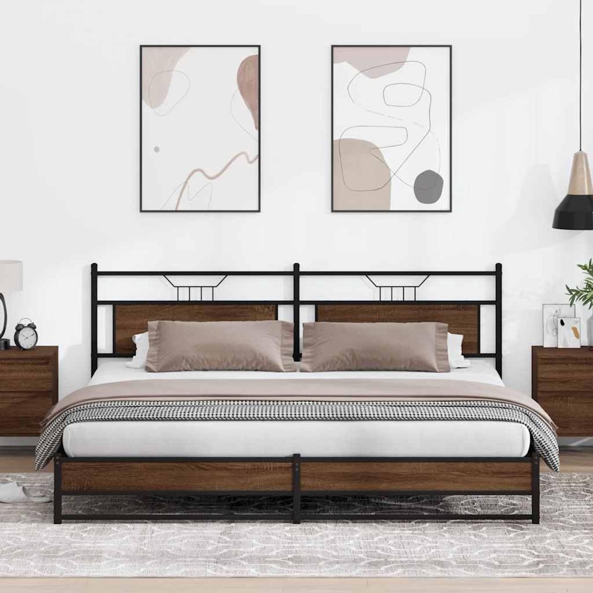 Bedframe met lattenbodem hoofdbord bruin eikenkleur 193x201 cm