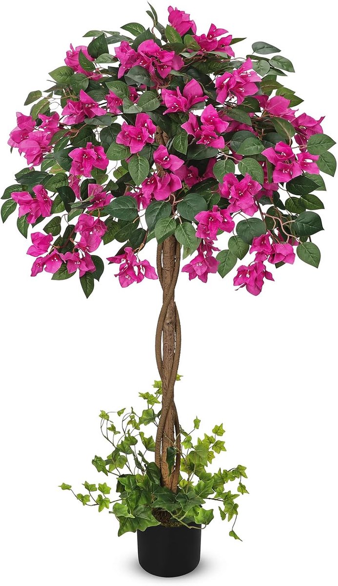 Kunstboom met bloemen, 120 cm, kunstplant, grote decoratieve boom, kunstmatige kamerplanten, hal, woonkamer, slaapkamer, keuken, kantoor, hotel, decoratie voor het hele jaar door
