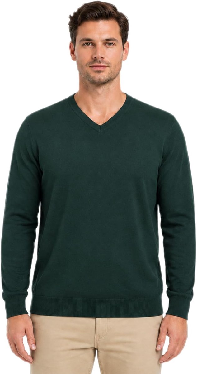 Heren Plus Maat Sweater: Katoen V hals Groot Lang Trui Groot Mouw Pullover