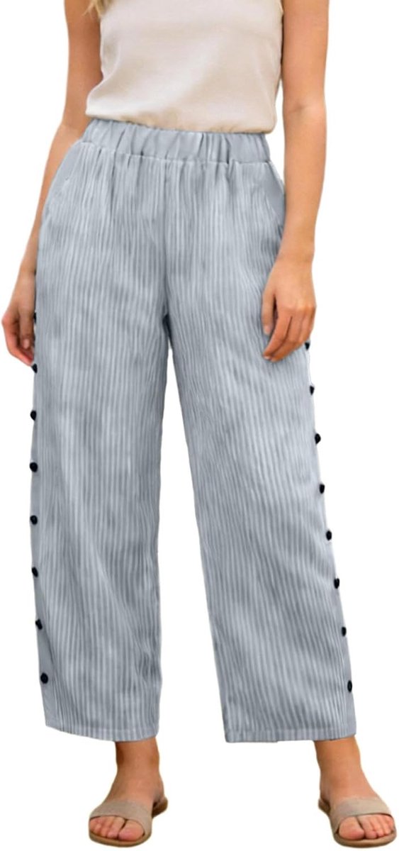 Broek Vrouwen Zomer Brede Hoge Taille Vloeiend Bohemian Losse Rechte Katoen Casual Lichtgewicht met Zakken Chic Strand Mode A158