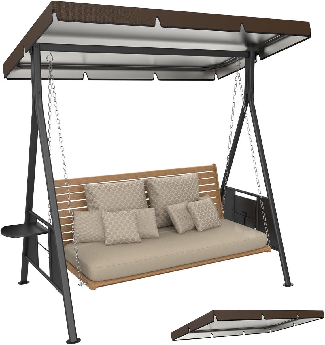 Vervangende luifel voor schommelbank, 15,5 x 10,7 x 1,3 cm, 600D, Oxford-stof, voor buiten, tuin, park, veranda, terras, bruin, 15,5 x 10,7 x 1,3 cm