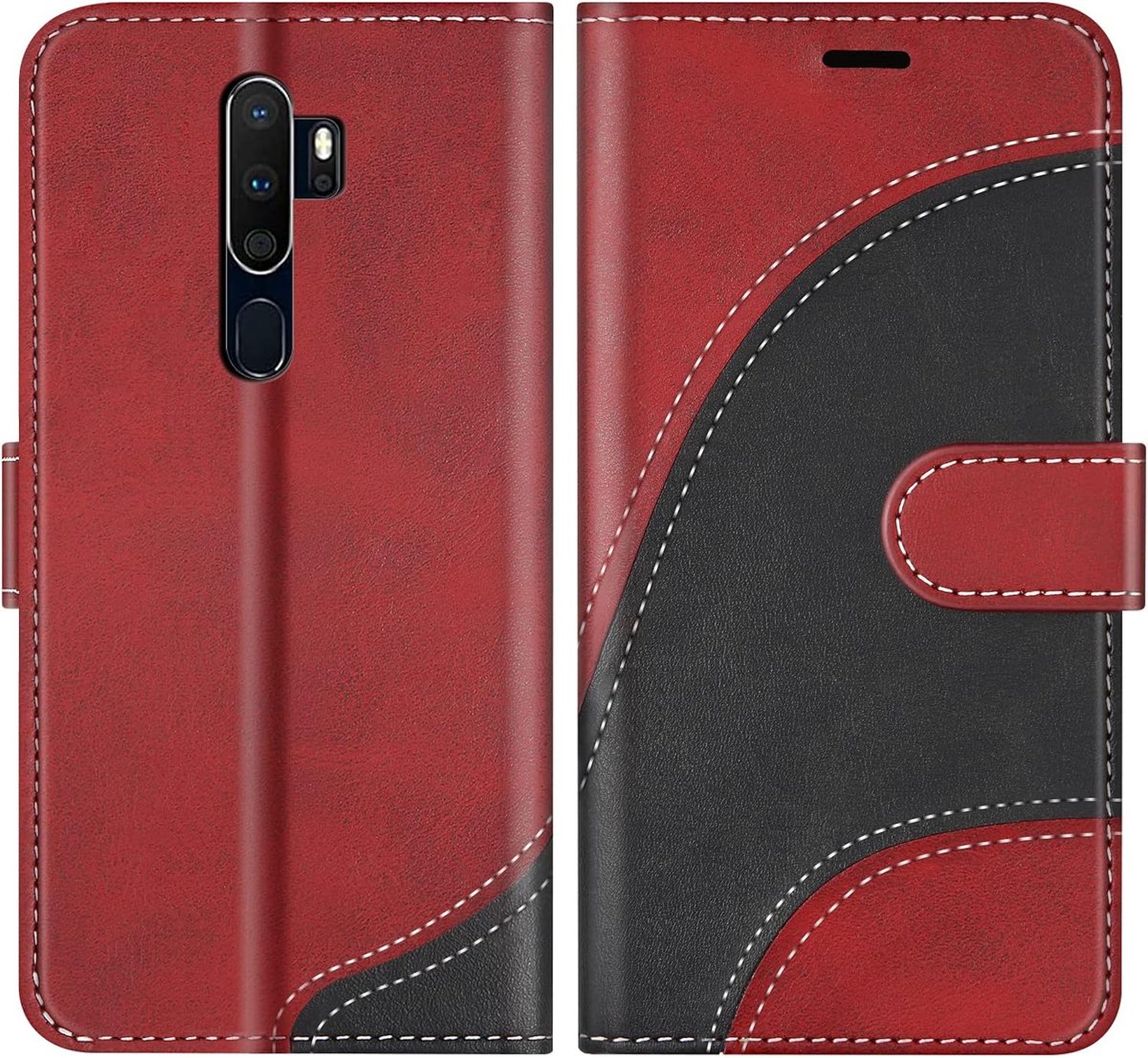 Hoesje voor OPPO A9 2020 / OPPO A5 2020, PU Lederen Bookcase Portemonnee Beschermhoes Telefoonhoesjes, Flip Case Beschermhoesje voor OPPO A9 2020 / OPPO A5 2020, Rood
