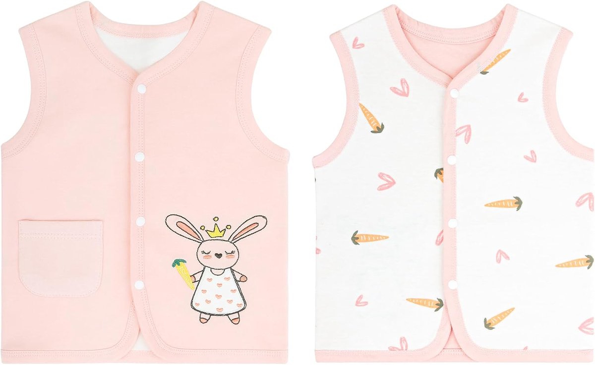 Vest voor baby's, peuters, kinderen, dubbelzijdig mouwloos jack, kindervest met drukknop, lente, herfst, met cartoonpatroon