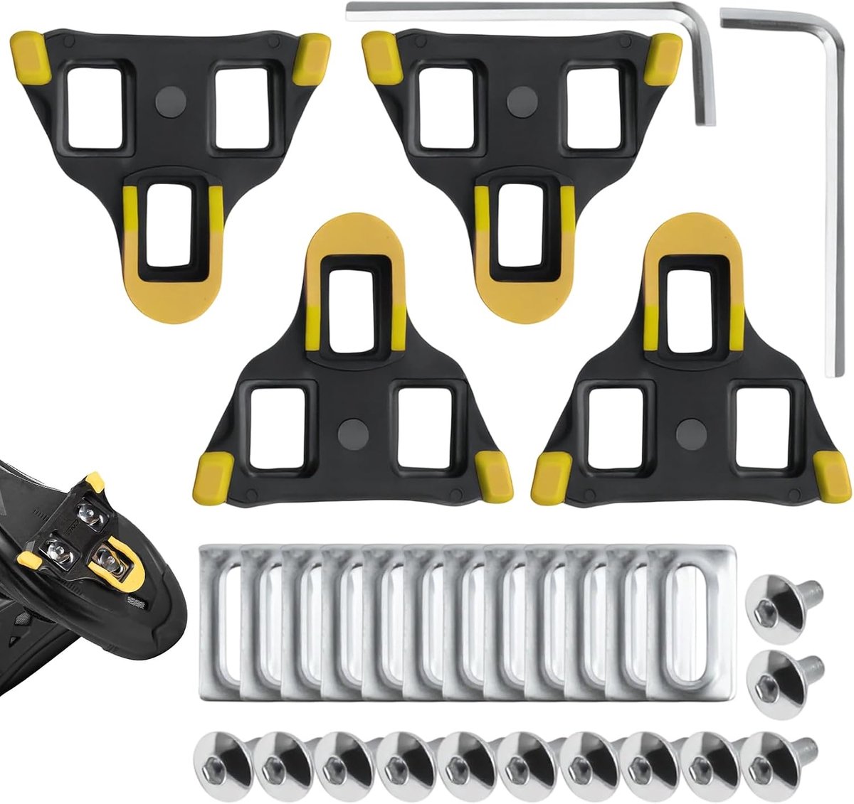 2 stuks Cleat Spre Spares, antislip pedaalwiggen met drijfhoek, accessoires voor racefietsschoenen, compatibel met automatische pedalen, zwart/geel