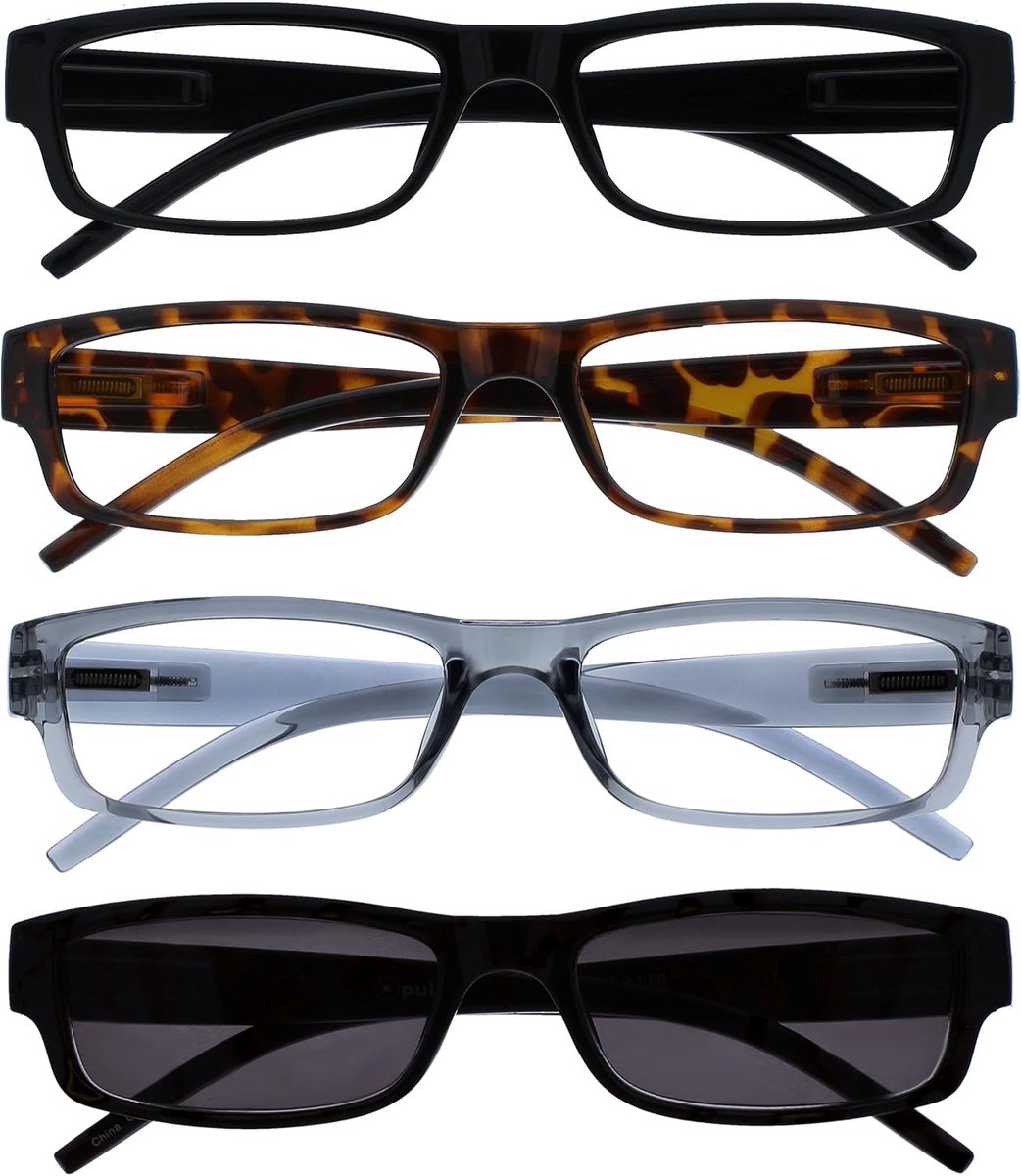 Zwart Bruin Grijs Lezers Met Zwart UV400 Zon Lezer Waarde 4 Stuks Mannen Vrouwen RRRS32-1271 +2,50