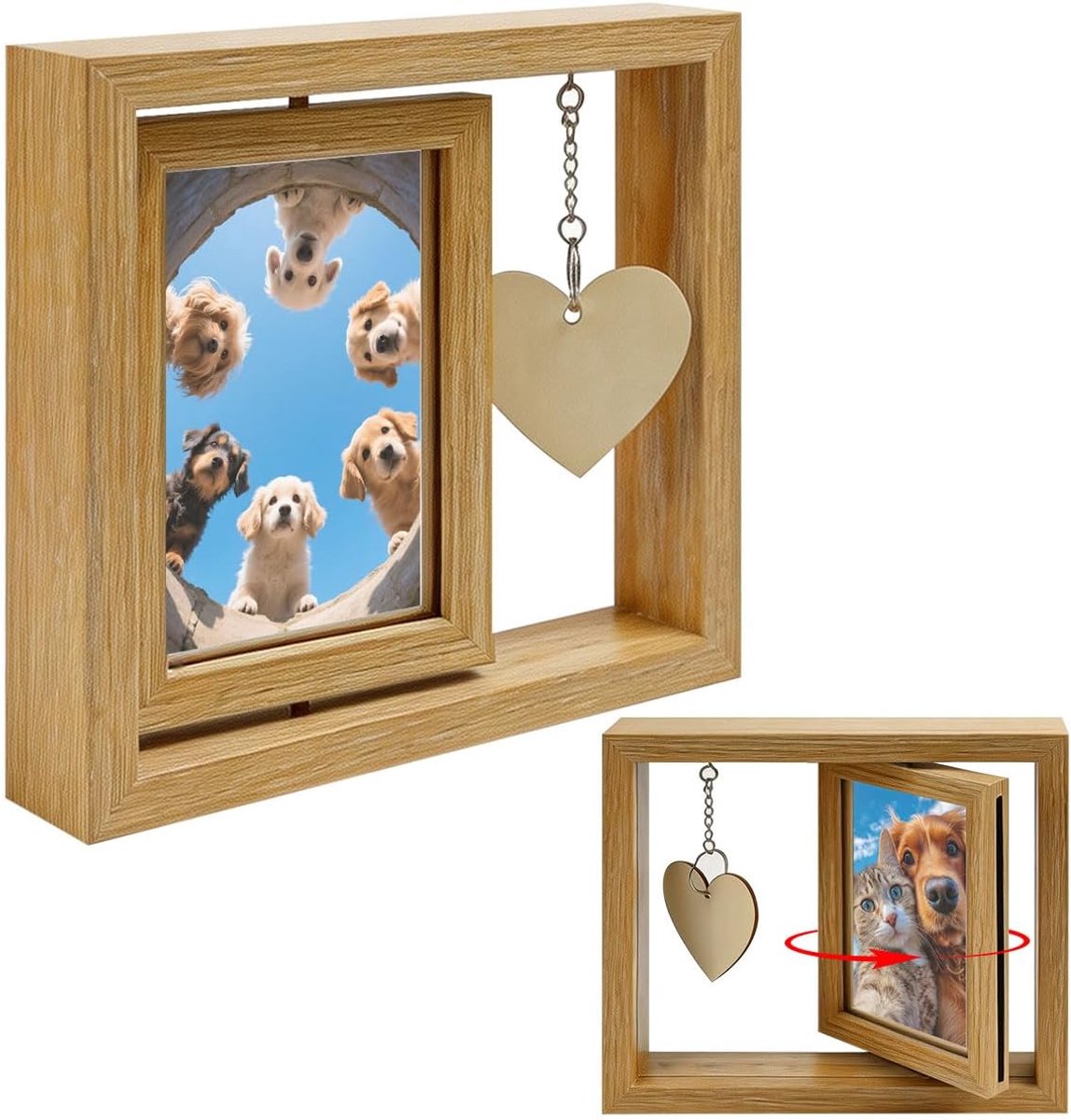 Fotolijst van hout, 10 x 15 cm, 360 graden draaibaar, personaliseerbaar