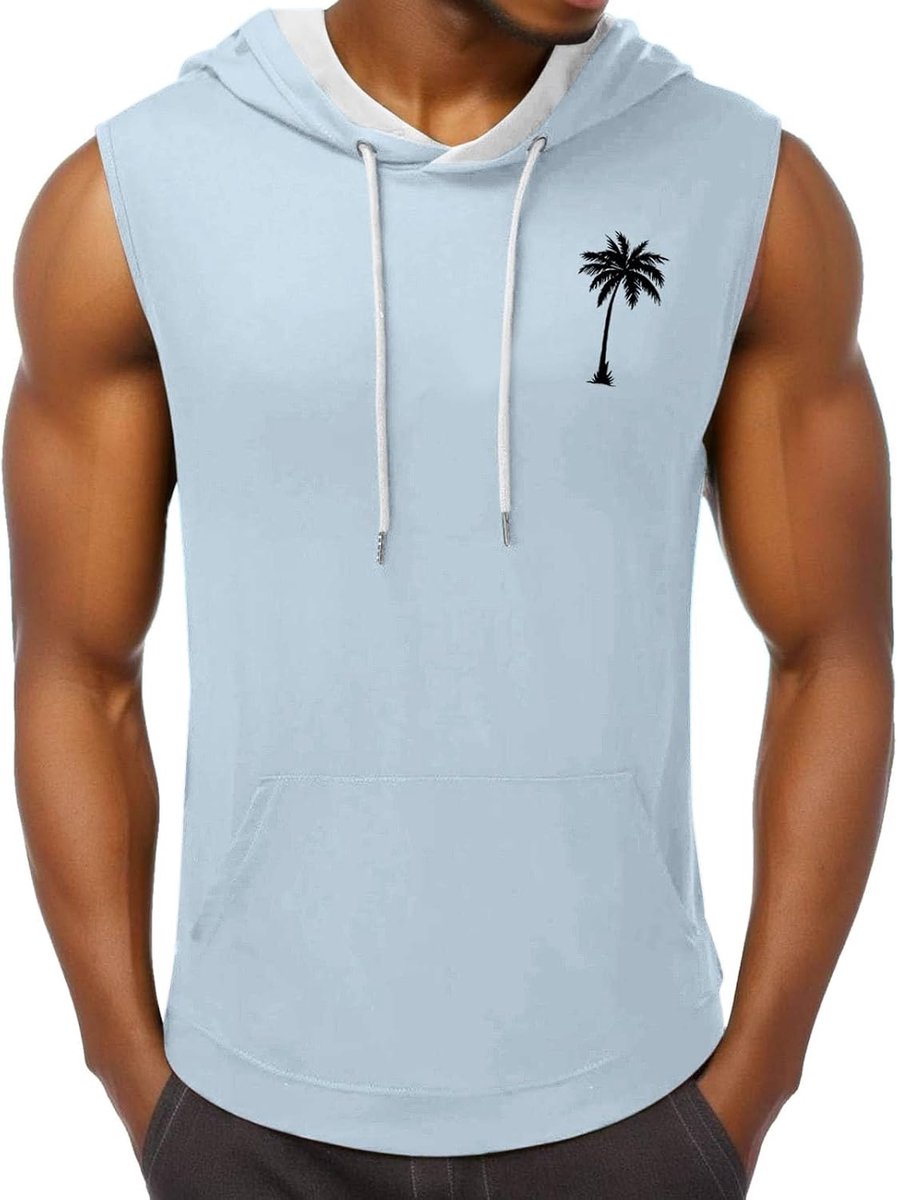 Herenvest met capuchon met kokosboomprint, zomermode