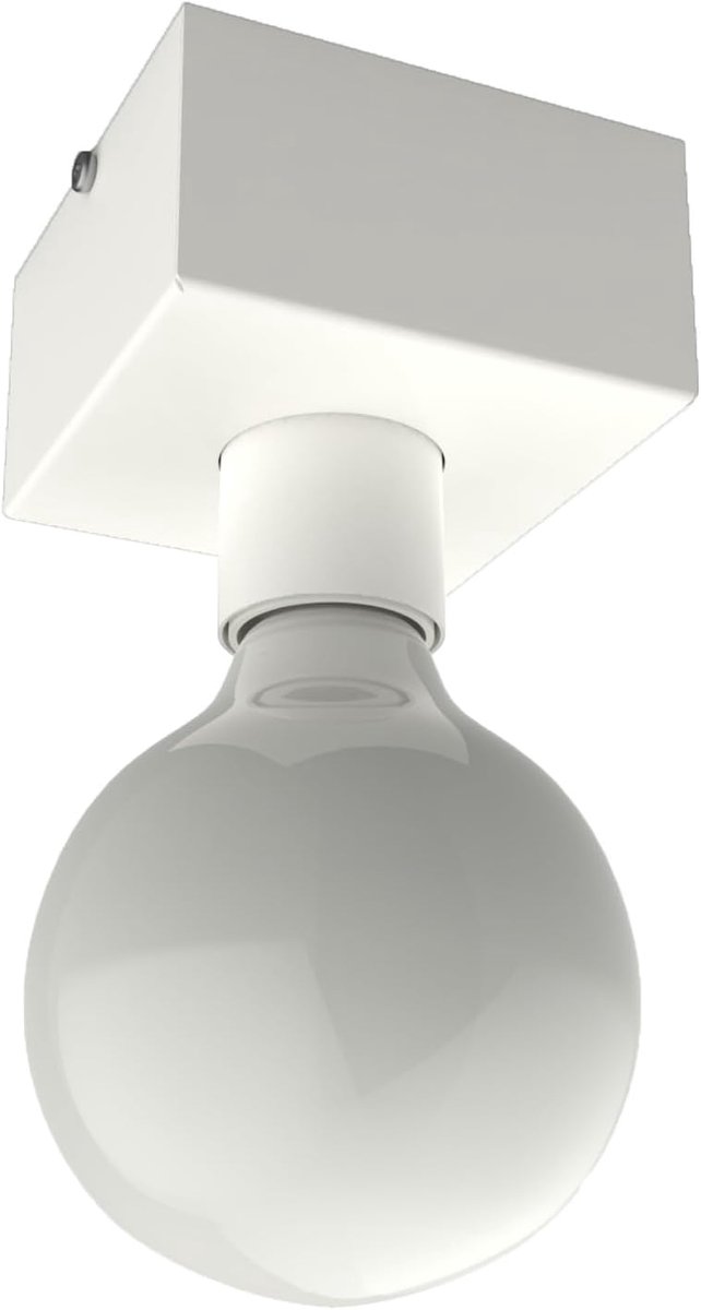 Plafondlamp van metaal, kubische vorm, lengte 10 cm, kleur wit, Made in Italy