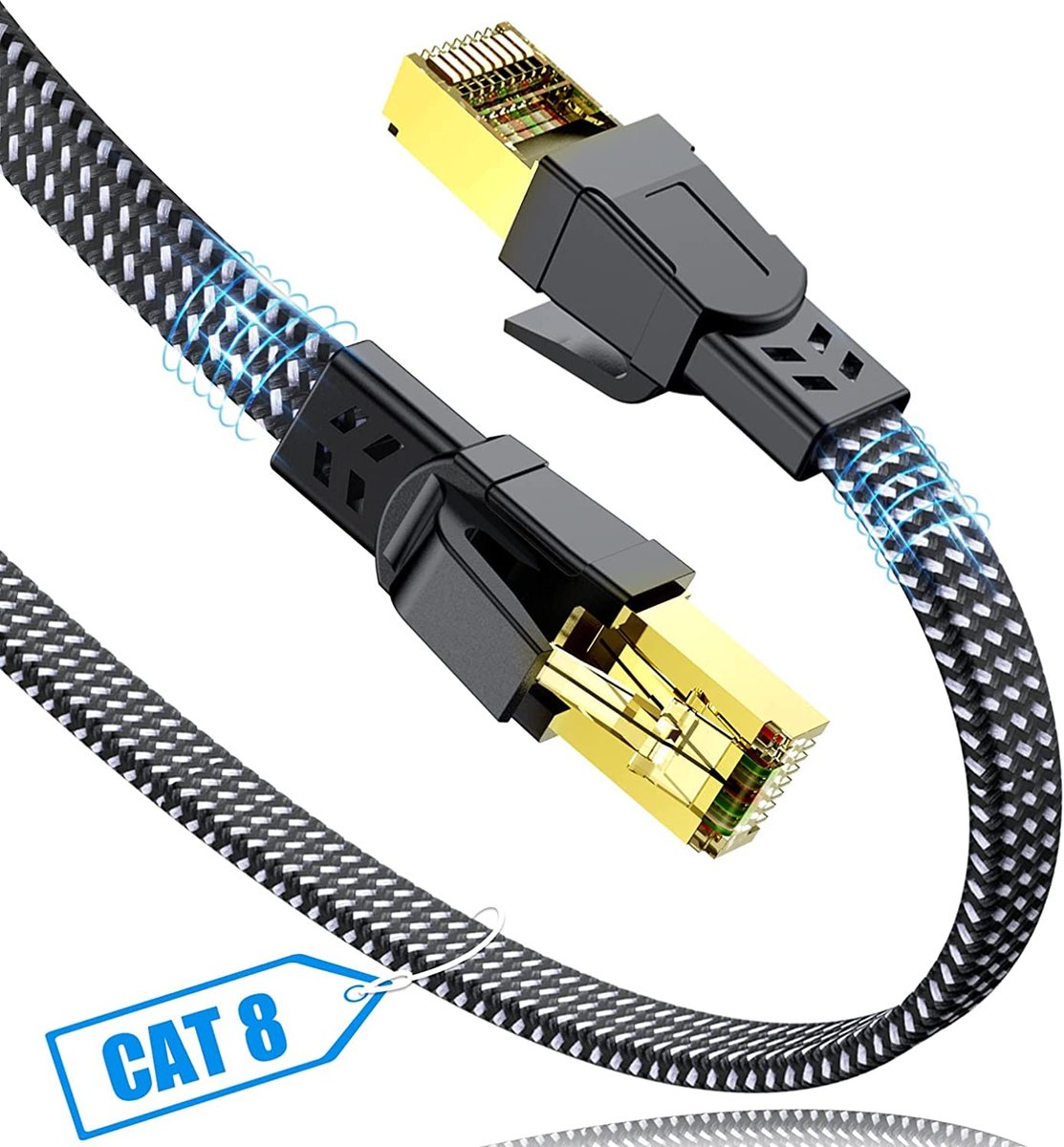 Cat 8 Ethernet Cable 3M,Ethernet Cable Netwerkkabel Cat 8 RJ45 Kabel 40Gbps 2000MHz Hoge Snelheid Nylon Gevlochten LAN Patchkabel Compatibel met PC PS5 PS4 Xbox Router Modem Switch TV Box
