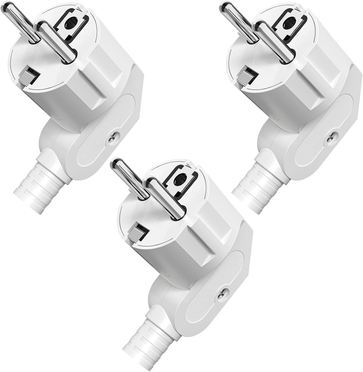 Stekkers, geaarde stekker met knikbescherming, Europese stekker kunststof 250 V (16 A) voor 8-10 mm kabel, IP20 voor gebruik binnenshuis, wit