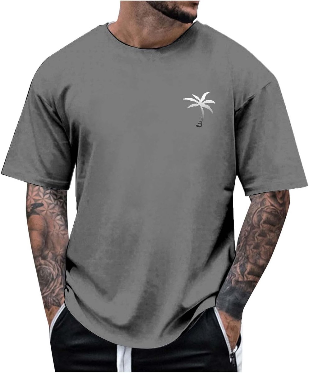 Tshirt Herren Sommer T-Shirts Oversized Rundhals Kurzarm T Shirt mit Kokosnussbaum Drucken Basic Shirts Casual Tops Vintage Streetwear Freizeitshirt Sportshirt, XXS-6XL