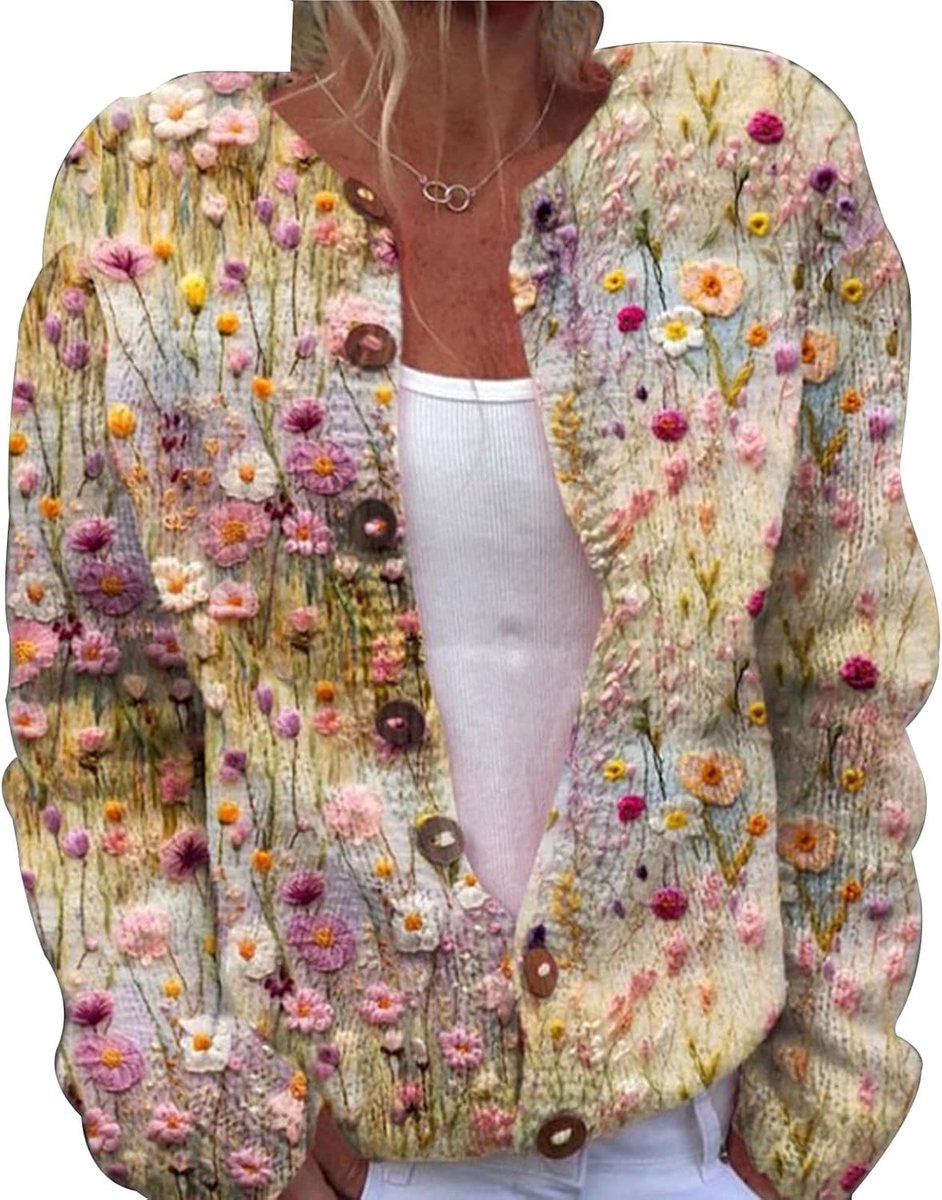 Strickjacken Damen Elegante Gemütlich 3D Kreative Druck Cardigan Langarm Sweater V-Ausschnitt mit Knöpfe Strickmantel Offene Front Übergröße Dünne ohne Taschen Klassisch Herbst Strickcardigan