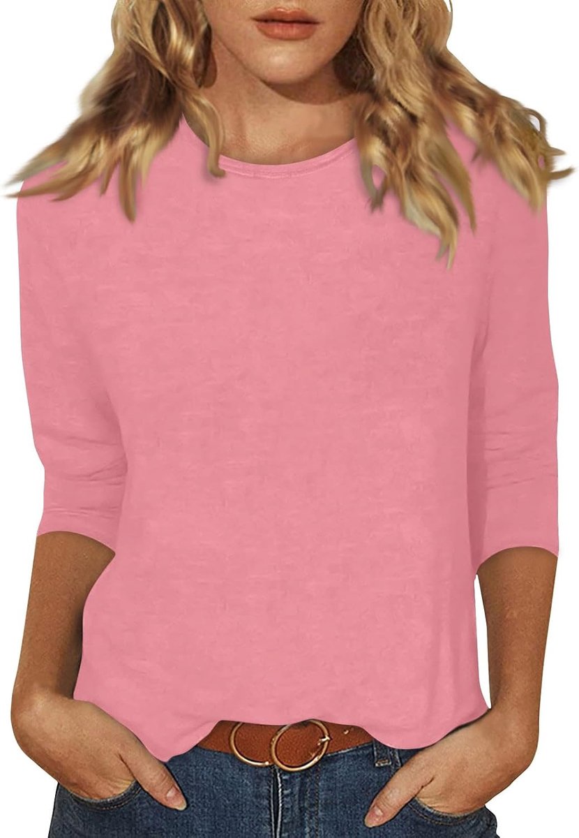 Shirt 3/4 Arm Damen Oberhemd Woman Mode Übergrösse Oberhemd Gummizug Bedrucktes Taillierte Somme Blusentops