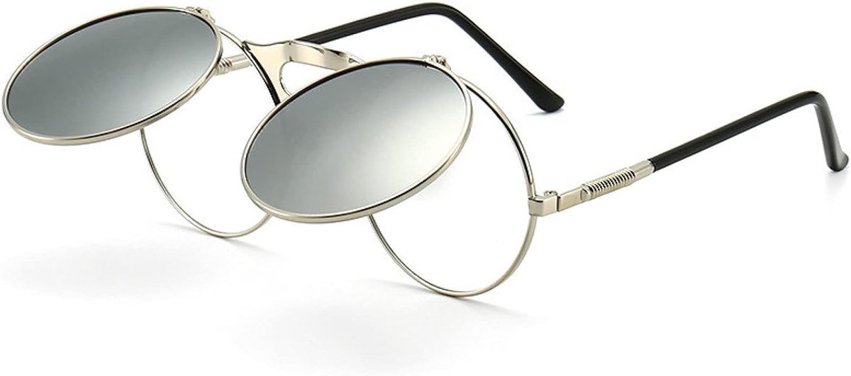Zonnebril Gothic Ronde Retro Flip Ronde Zonnebril Metaal Nieuwe Dames Heren Stijl Zonnebril Uv400-Color-7