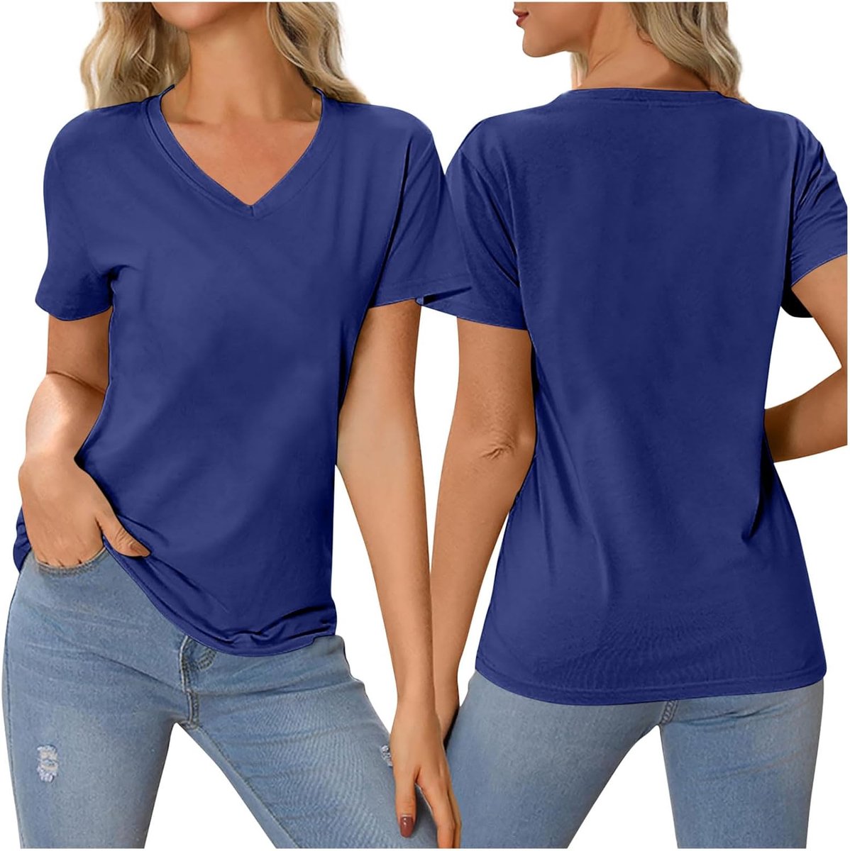 Personalisierte T-Shirt Damen mit V-Ausschnitt Custom Tshirt mit Ihrem Foto und Text Bedrucken Lassen auf Vorder- und Rückseite, Sommer Casual Top Selbst Gestalten