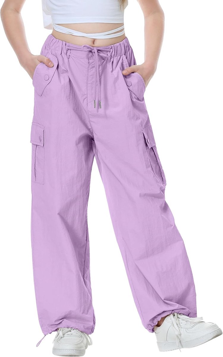 Parachute Baggy Cargo Broek voor Meisjes, Y2K Vintage Joggingbroek met Verstelbare Elastische Taille voor Kinderen