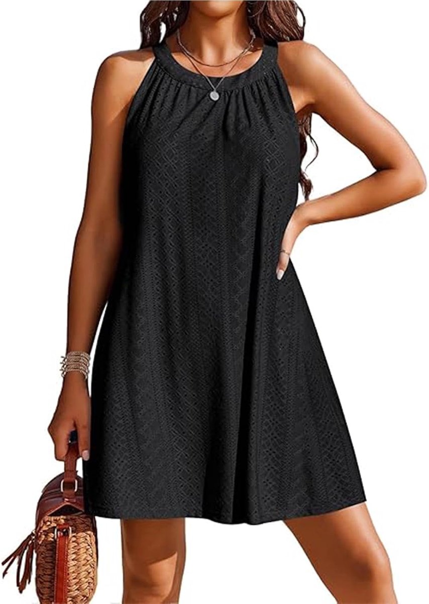 Strandjurk voor dames, zomer, bikini-cover-up, damesjurk met bretels, ronde hals, mouwloos, strandponcho, casual zomerjurken