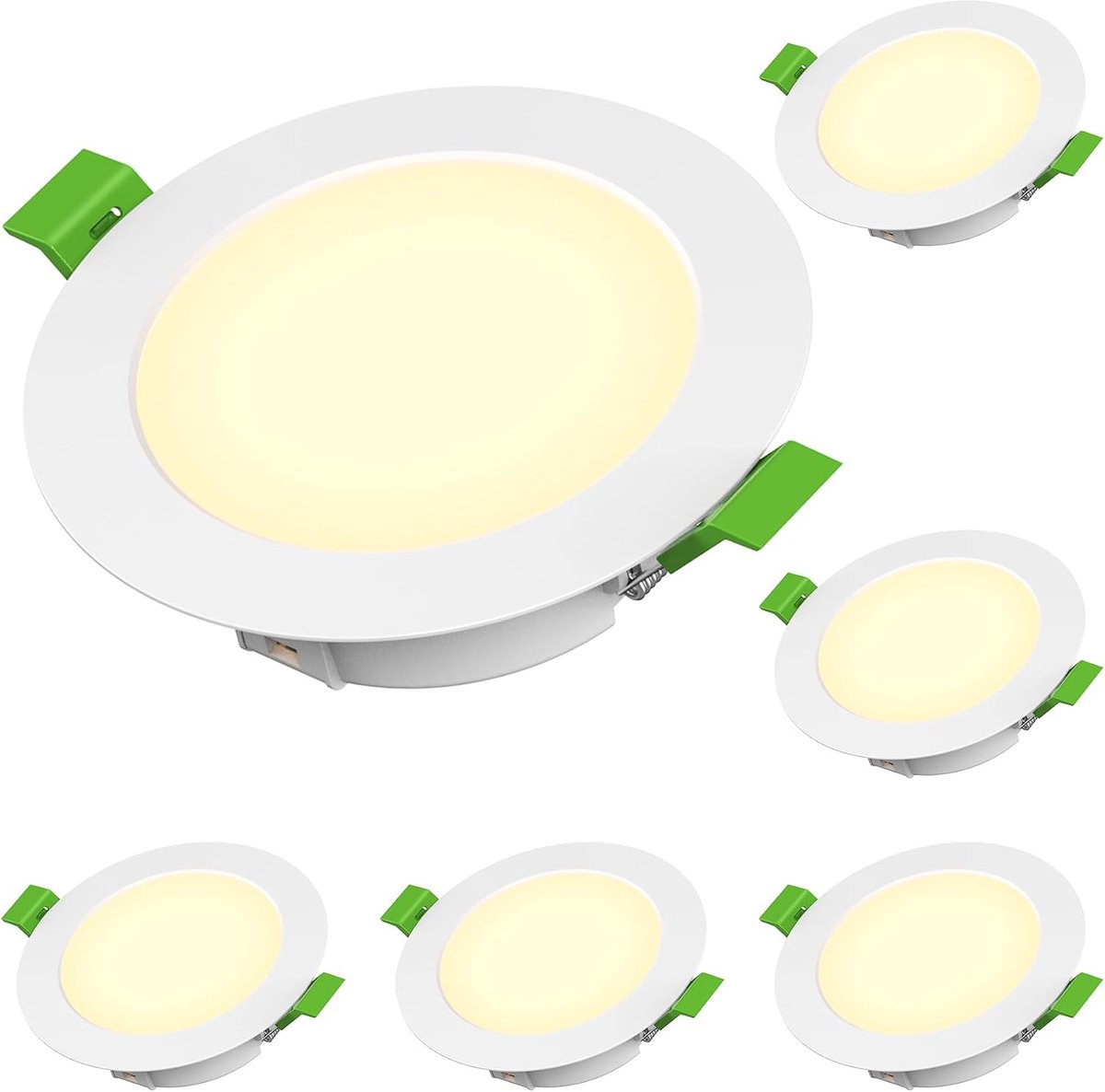 230 V, 4 W, plafondspots, IP44, 6-delige set, 68-75 mm inbouwdiameter, 440 lm, led-inbouwverlichting, 3000 K, warmwit, platte spot, ideaal voor thuis, badkamer