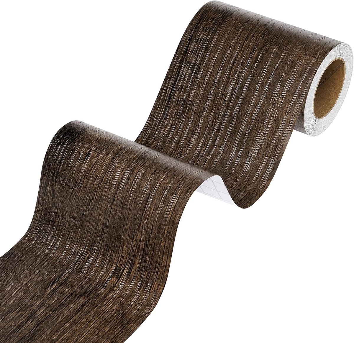 Zelfklevende rand donkerbruin houtcontactpapier 7,6 cm x 500 cm houtlook reparatietape houtnerf badkamer spiegelframe sticker plakband reparatietape voor meubels, tafels, muren en stoelen