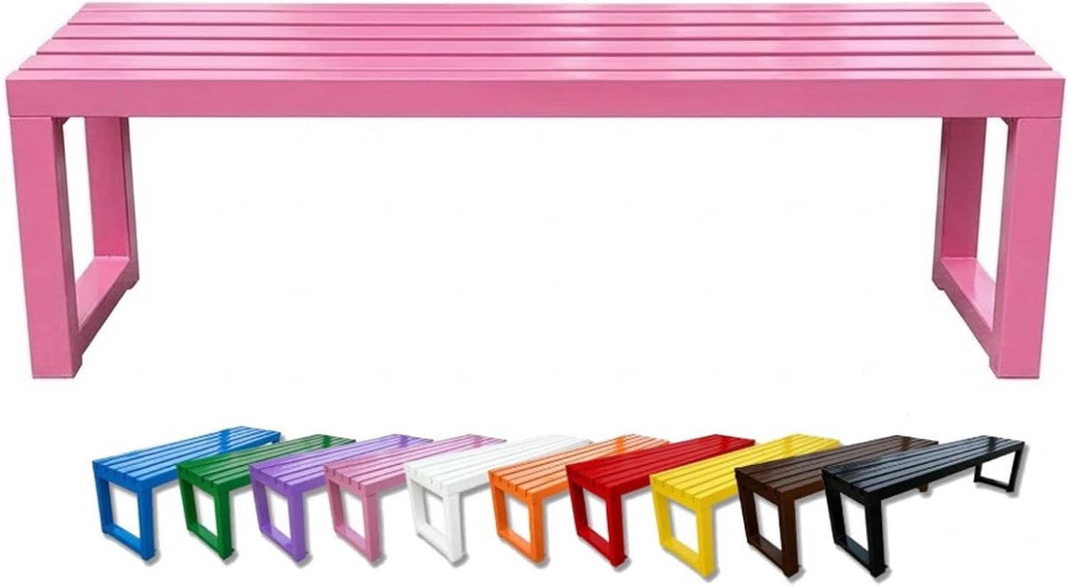 Gartenbank Metall Ohne Lehne, Sitzbank Wetterfest Parkbank Modern Balkonbank Terrassenbank Metallrahmen Gartenmöbel für Hof Rasen Veranda Einfach zu Montieren Tragkraft 300kg Outdoor(Rosa,150cm)