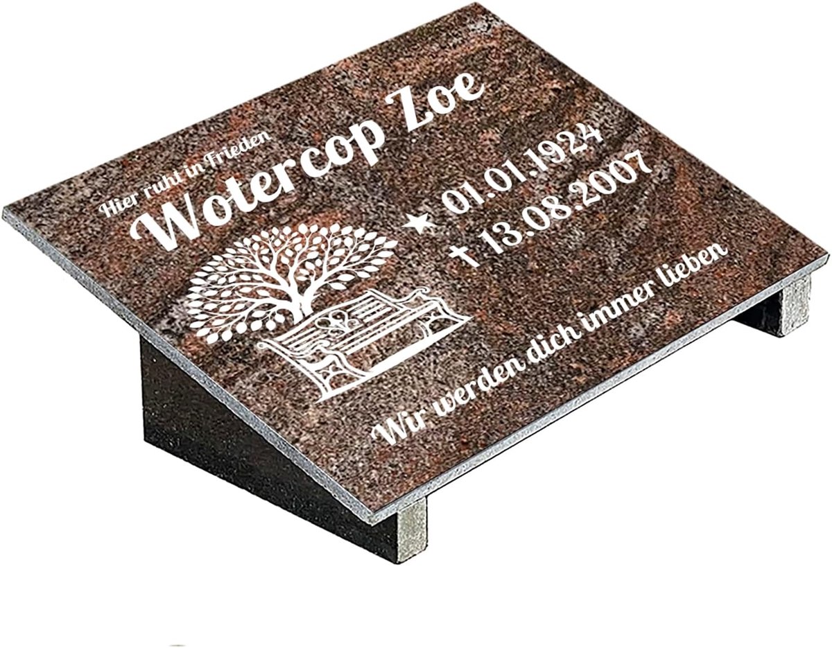 Grabplatte mit Inschrift aus Granit Paradiso, personalisierbar Gedenktafel für Urnengrab, Wählmotiv, Grabstein für 1-2 Pers., Urnengrabstein (Paradiso Classico, 30x40cm mit Stützen, Bank)