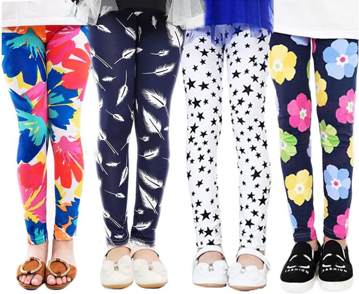 4 Pack Kids Meisjes Broek Bloemen Patroon Stretch Leggings (2-13Years)
