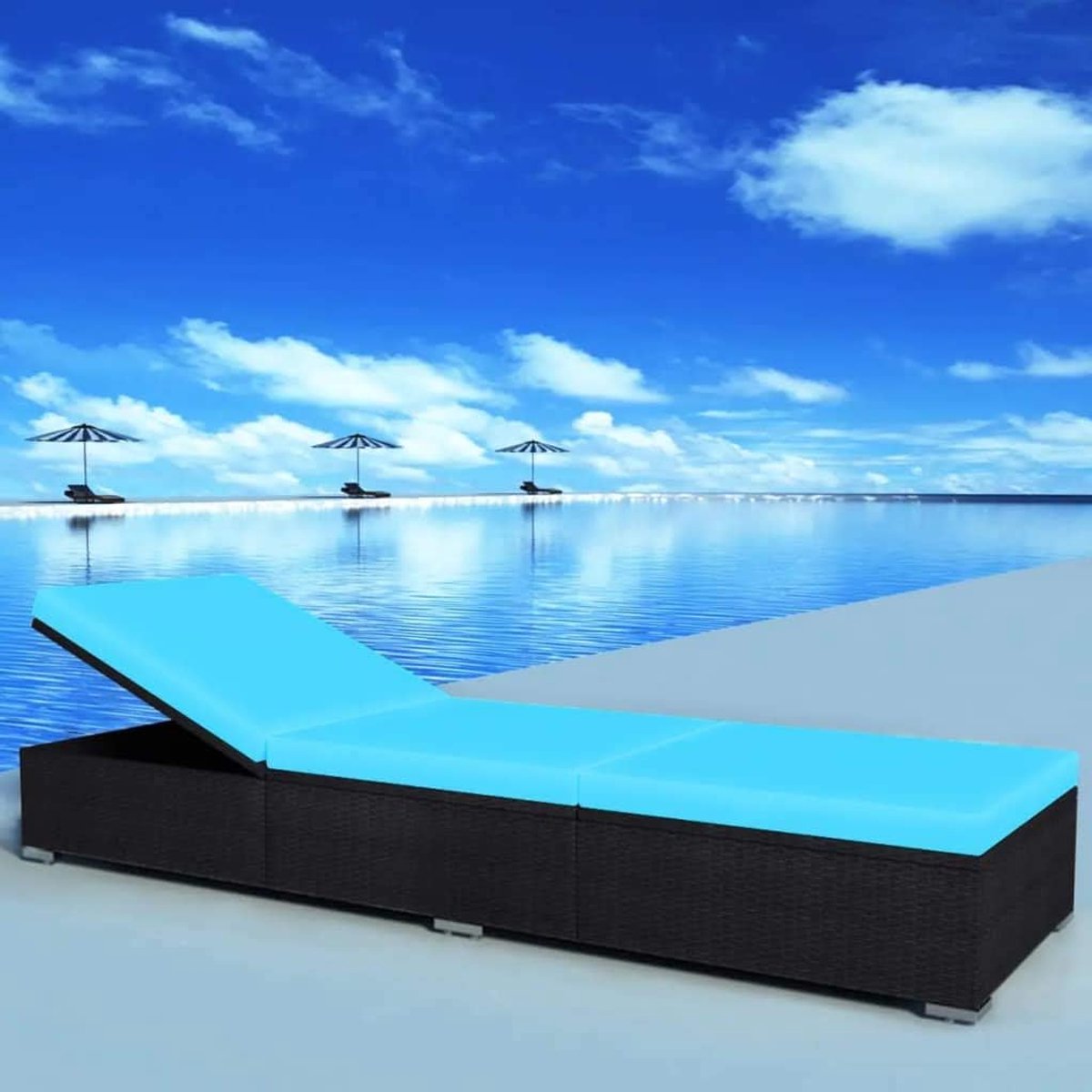 Babybed, zonnebed met kussen van polyrotan, 195 x 60 x 31 cm, zonnebed voor de tuin, kantelbaar, zonnebed voor eenpersoonsbed van rotan, outdoorbed, tuinbed