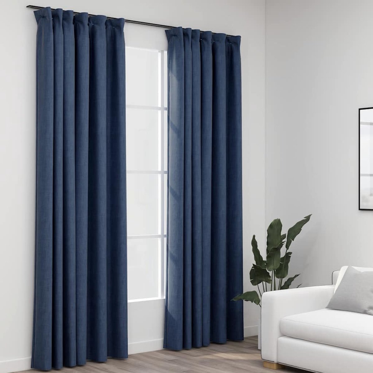 Linnenlook, 2 stuks, blauw, 140 x 245 cm, met metalen haken voor rails, 100% polyester, lichtbescherming en inkijkbescherming voor privacy, machinewasbaar