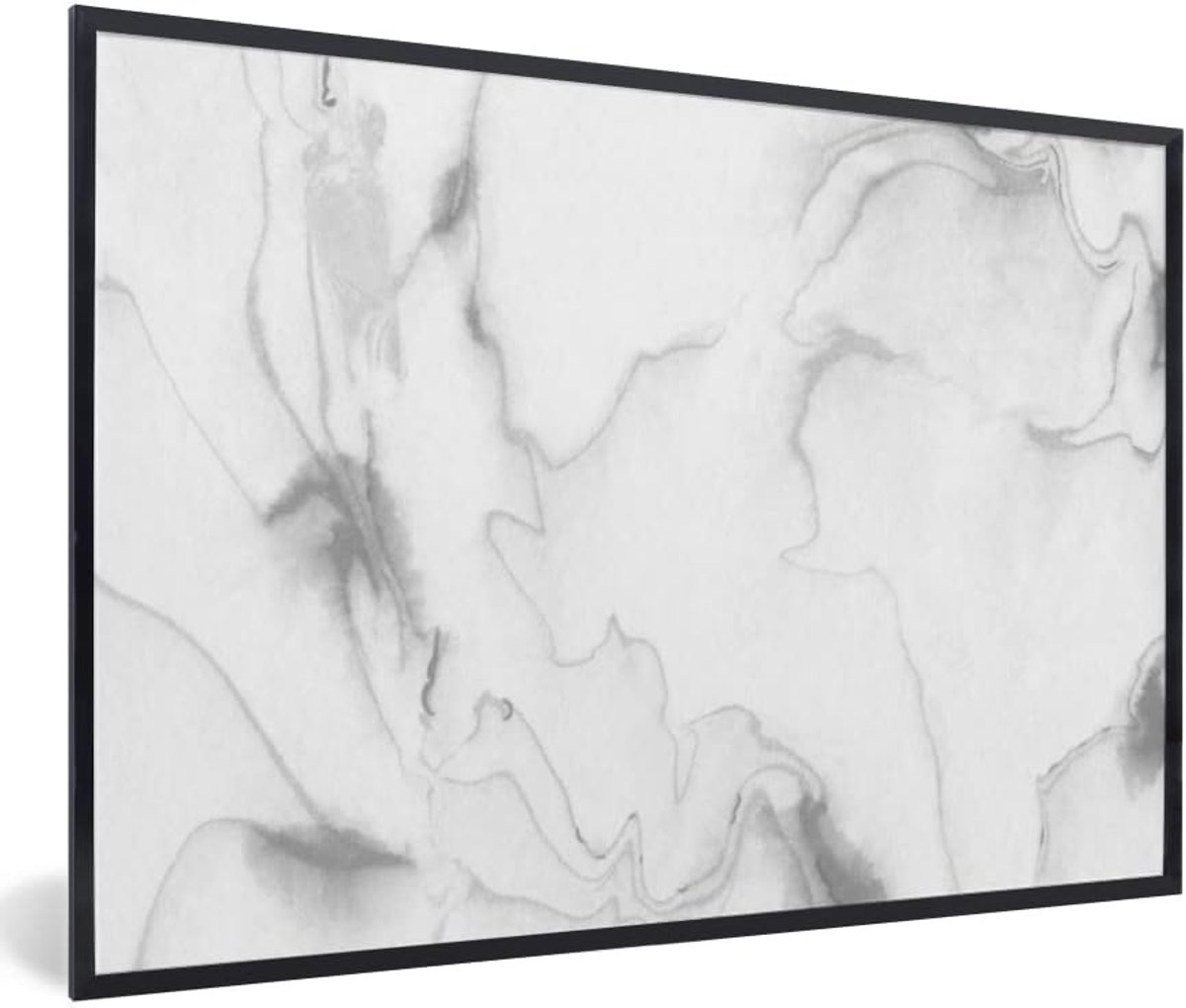 Poster met Lijst - 120x80 cm - Marmer - Grijs - Wit - Abstract - Marmerlook
