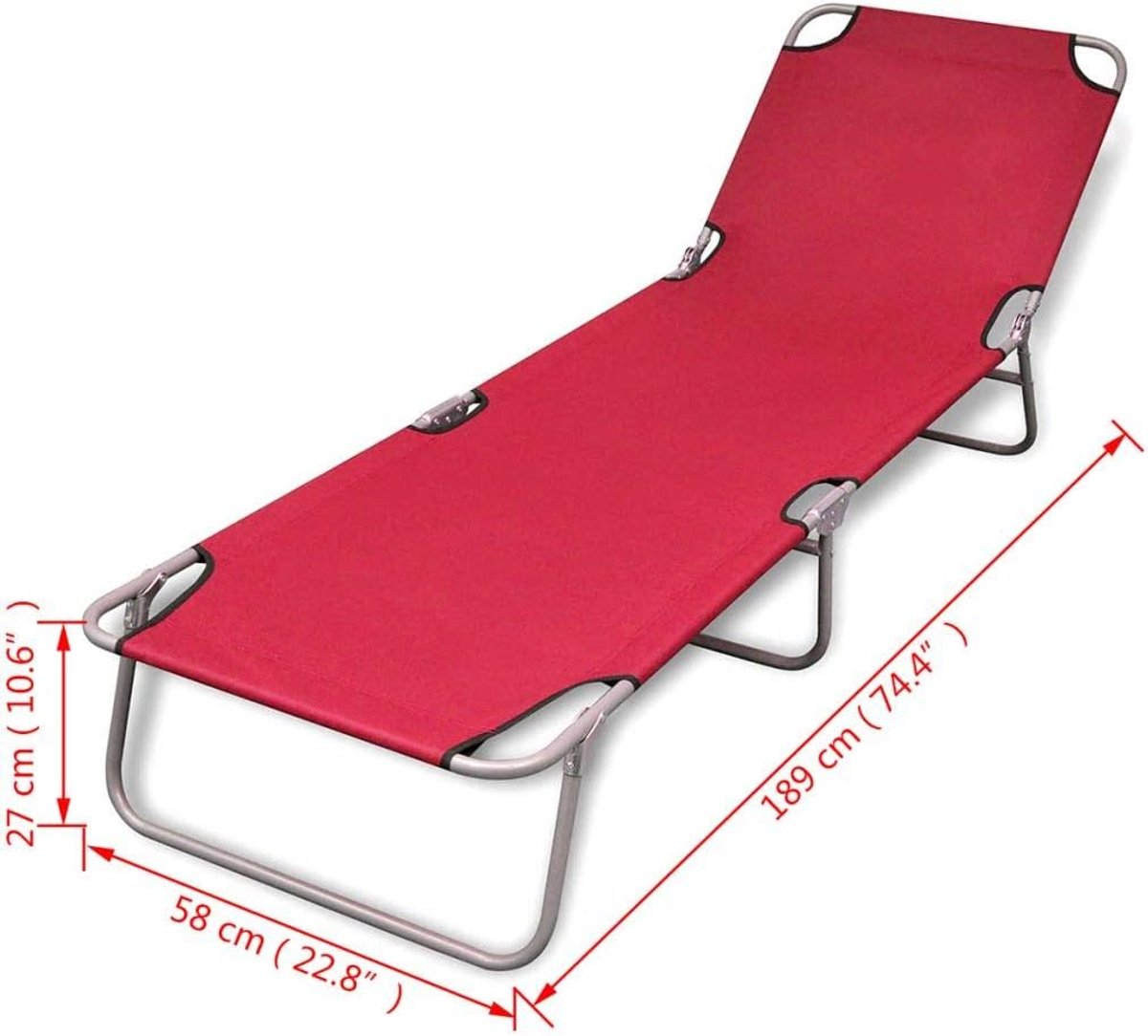 Zonneligstoel van staal, opvouwbaar, camping, met poedercoating, rood